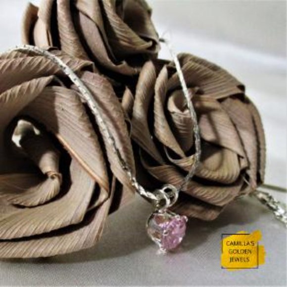 Pink Solitaire Cubic Zirconia Necklace - Picture 3 of 8